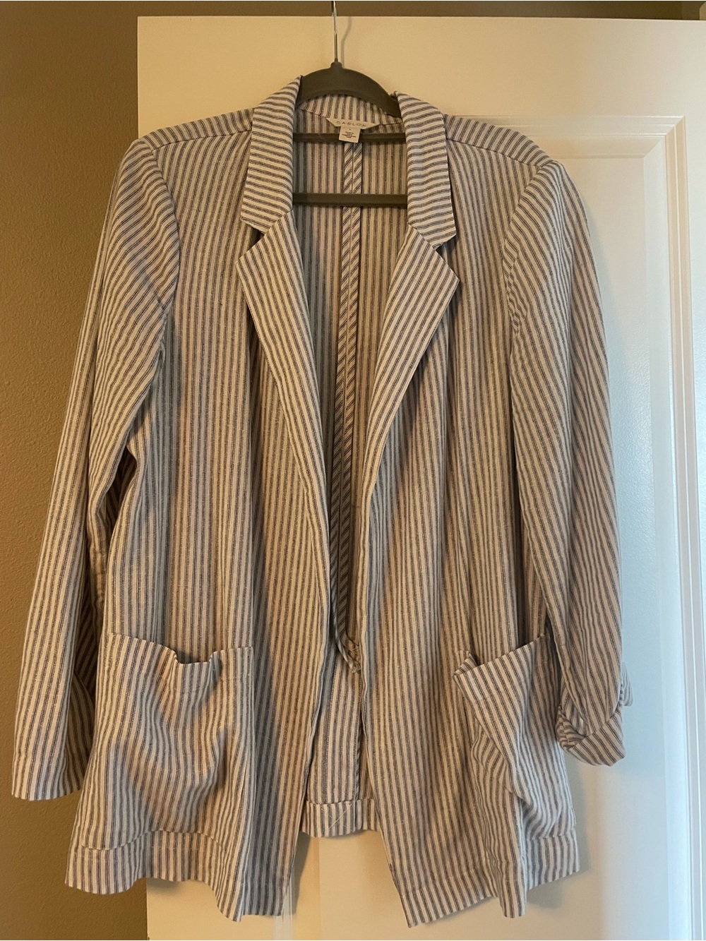 Caslon Striped Open-Front Women's Blazer Jacket - Blue & White